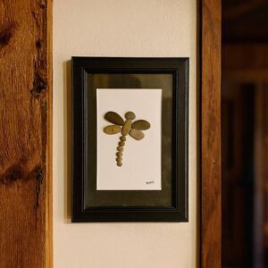 Dragonfly Pebble Art by Mimi (5" x 7") Insect Framed Wall Home Decor Gift Stone